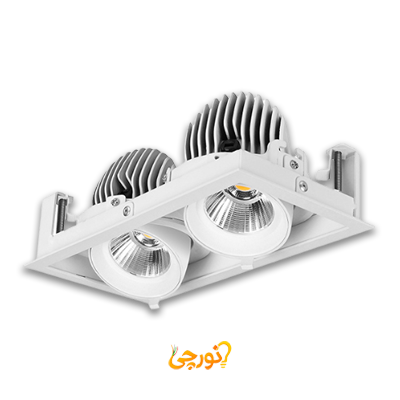 چراغ سقفی توکار گریل دوتایی بدنه سفید برش 15*30 سانت 30 وات EDC