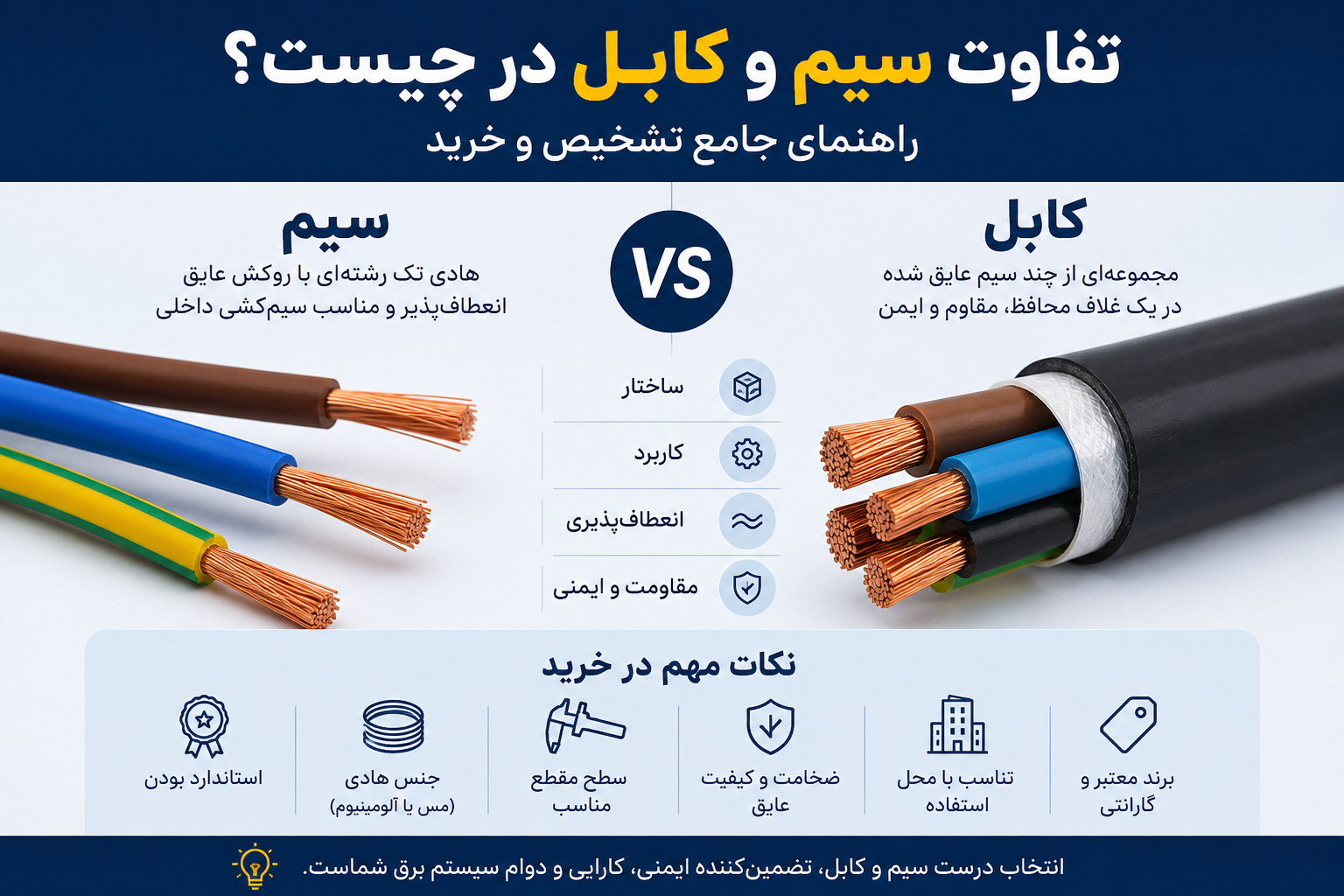 تفاوت سیم و کابل در چیست؟ راهنمای جامع تشخیص و خرید