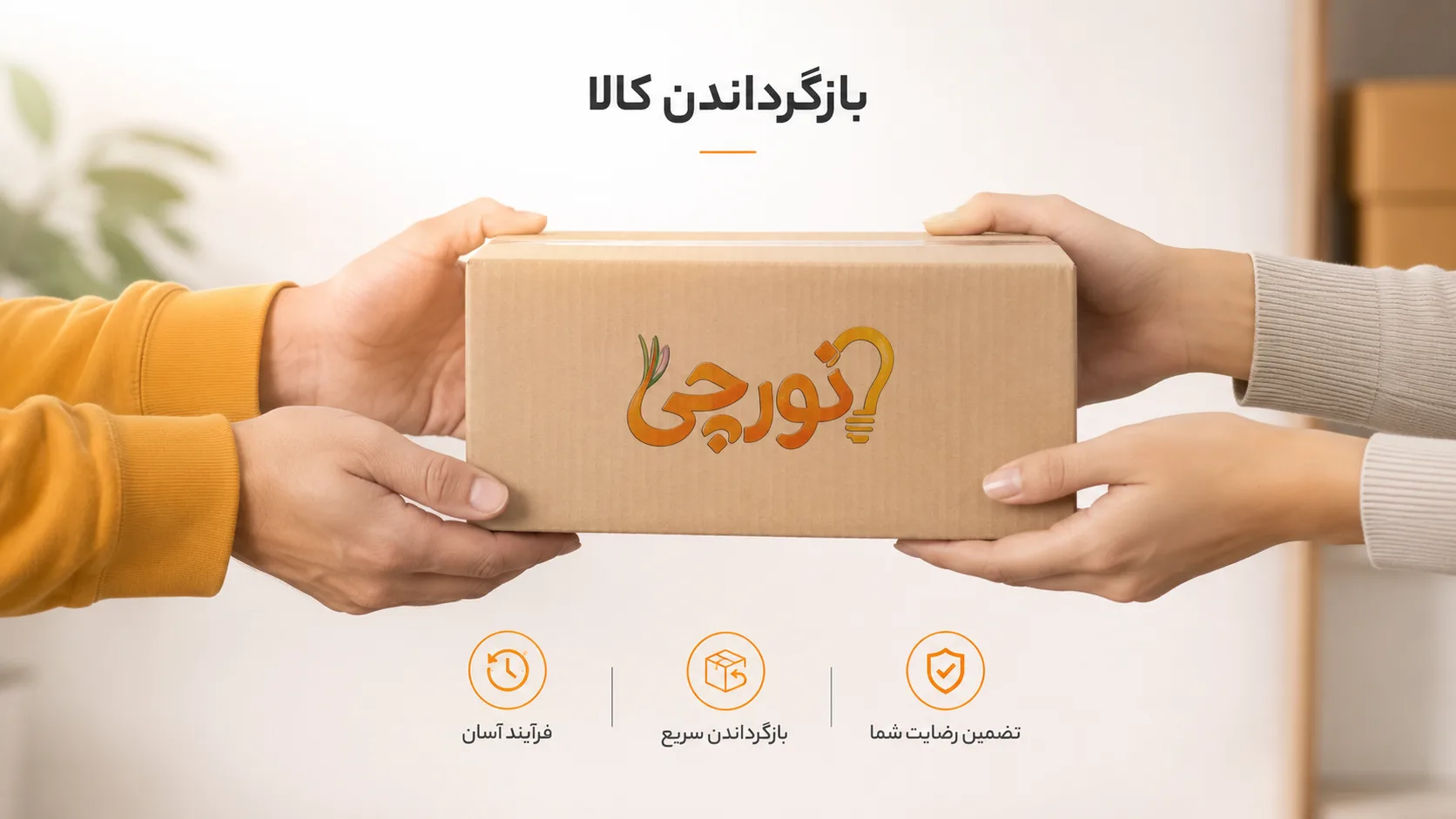 تصویر گرافیکی رویه بازگرداندن کالا در فروشگاه نورچی