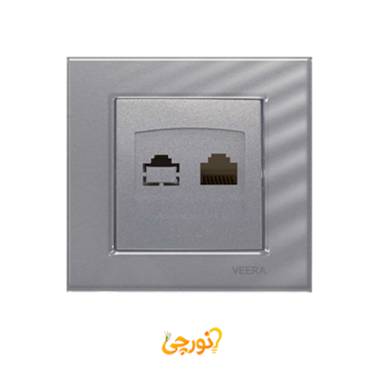 پریز شبکه دو سوکت cat6 ویرا مدل کریستال نقره ای
