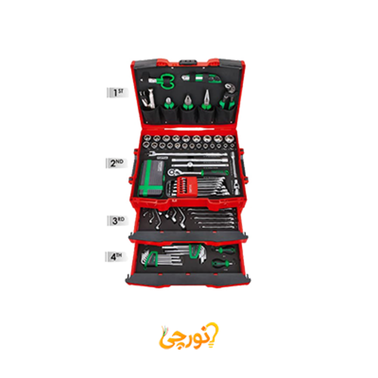 جعبه ابزار 134 پارچه قرمز تاپ‌تول قرمز