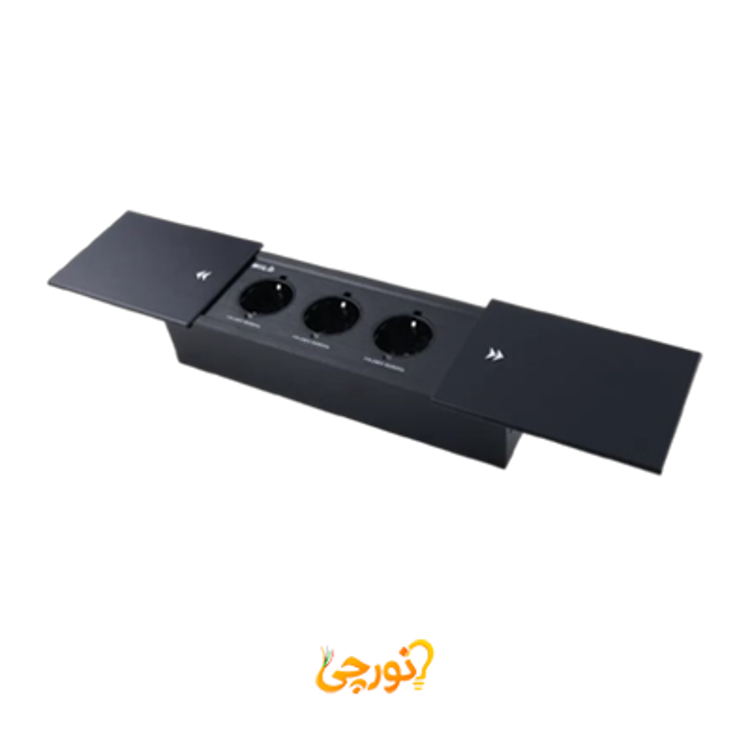 پریز توکار داشبوردی دو طرفه سه سوکت میلو 1035 مشکی
