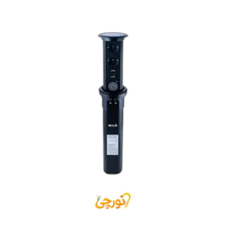 پریز توکار آسانسوری هوشمند میلو 1080 همراه با شارژر بی‌سیم و اسپیکر بلوتوثی مشکی
