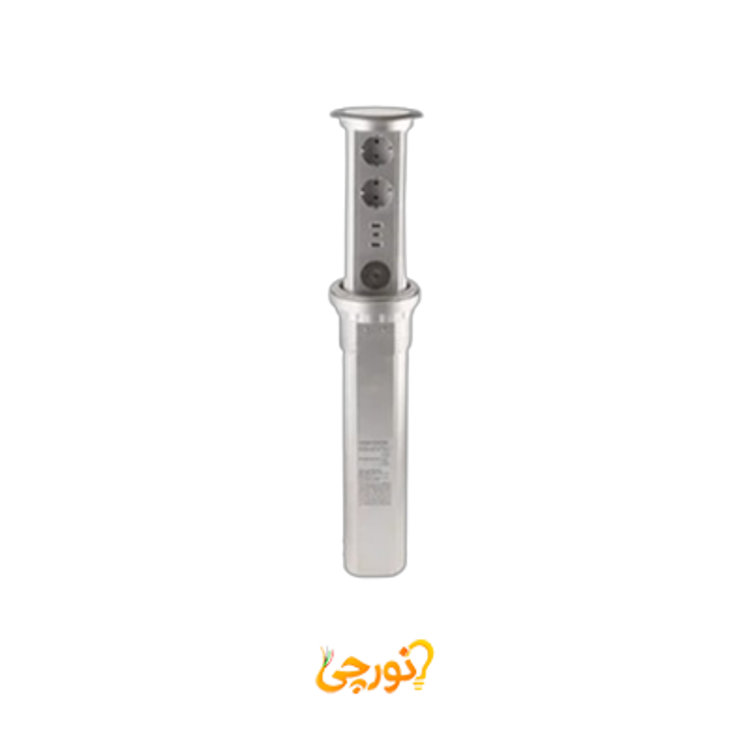 پریز توکار آسانسوری هوشمند میلو 1080 همراه با شارژر بی‌سیم و اسپیکر بلوتوثی نقره ای