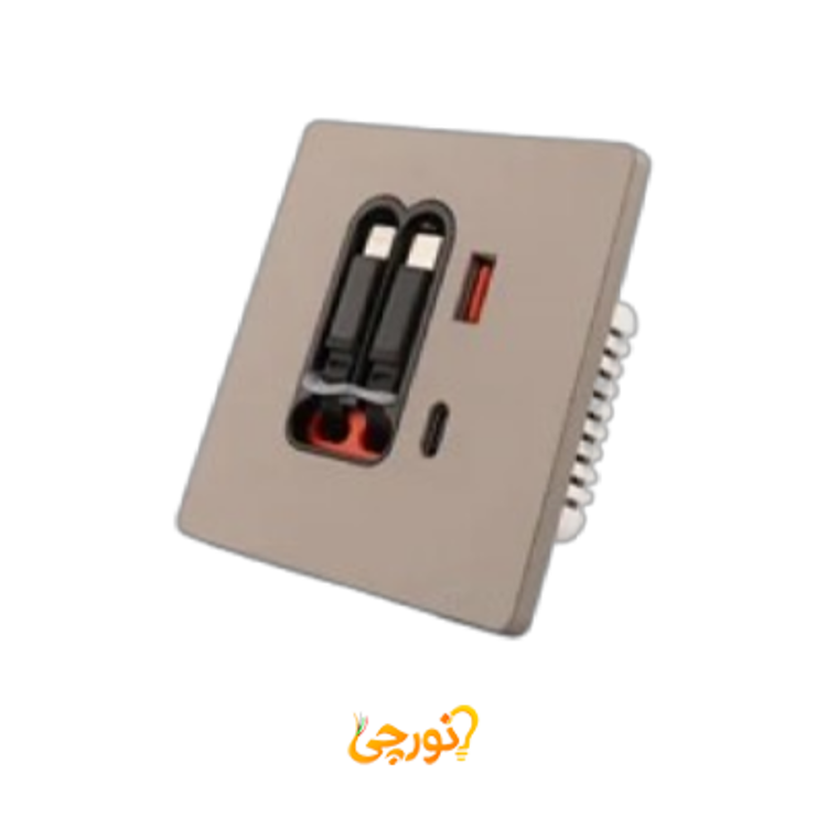 پریز شارژر توکار همراه با کابل جمع‌شو میلو 1068 خاکستری