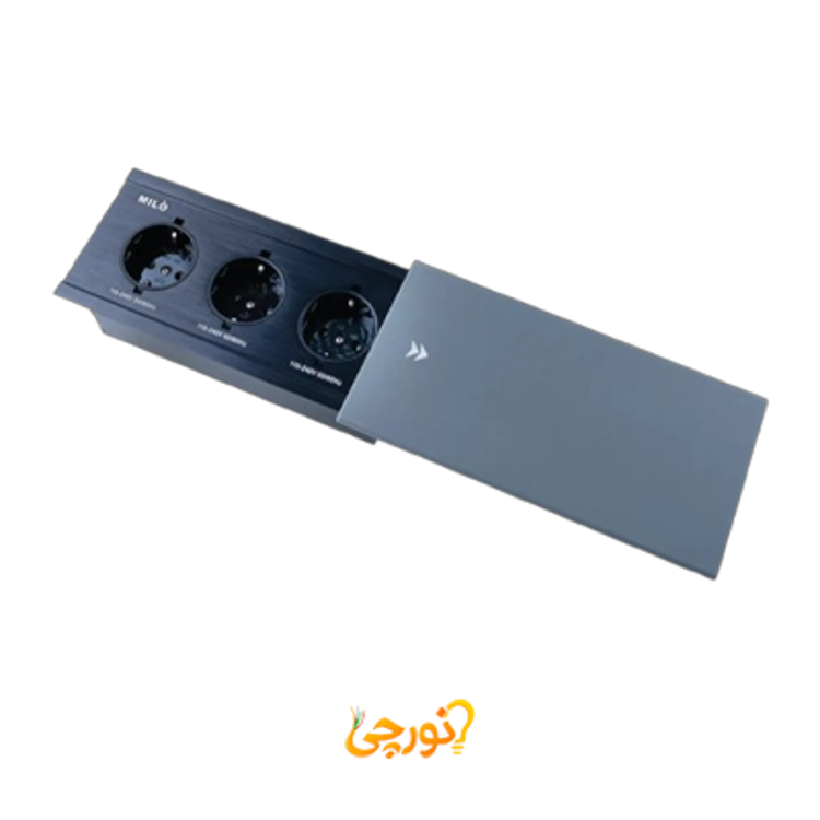 پریز توکار کشویی یک طرفه سه سوکت میلو 1031 خاکستری