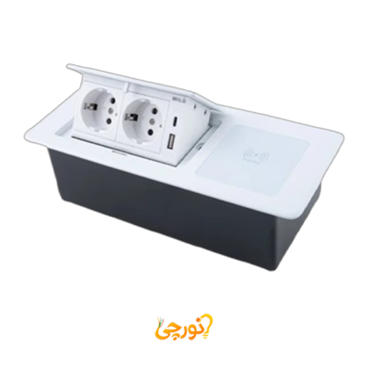 پریز توکار داشبوردی دو سوکت وایرلس دار میلو 1024 سفید