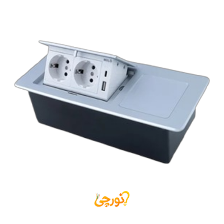 پریز توکار داشبوردی دو سوکت وایرلس دار میلو 1024 نقره ای