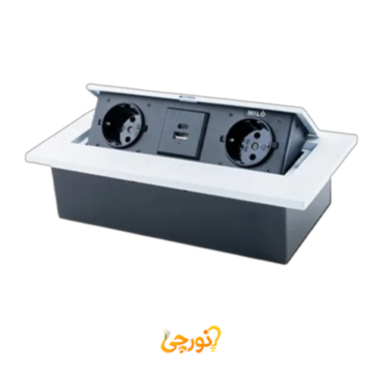 پریز توکار داشبوردی 2 سوکت شارژر‌دار میلو 1020 سفید