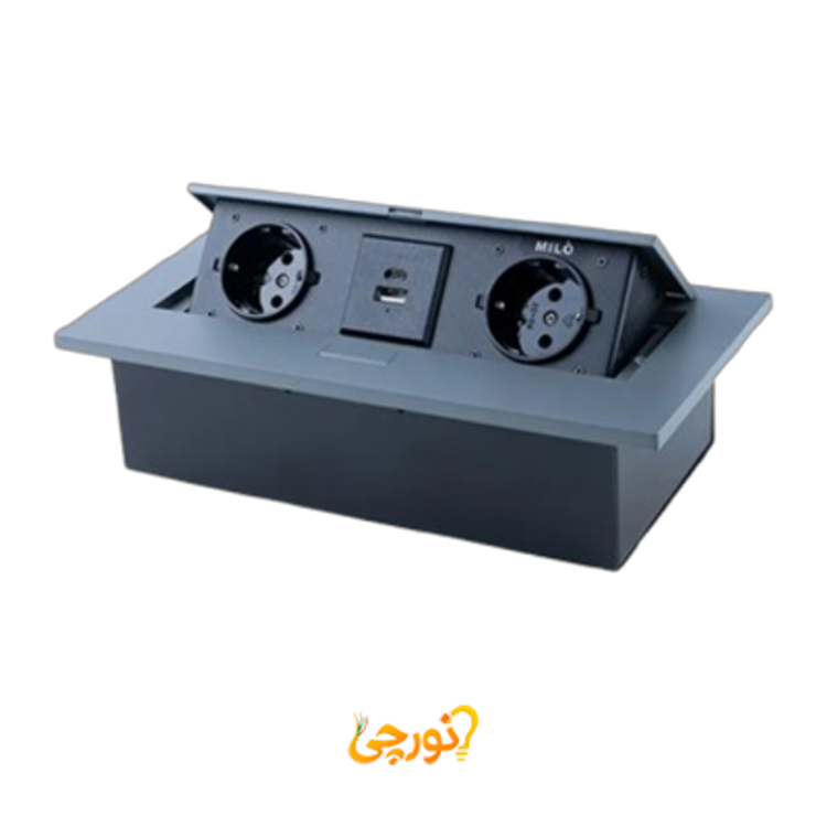 پریز توکار داشبوردی 2 سوکت شارژر‌دار میلو 1020 خاکستری
