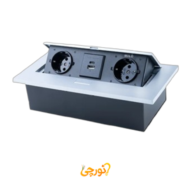 پریز توکار داشبوردی 2 سوکت شارژر‌دار میلو 1020 نقره ای