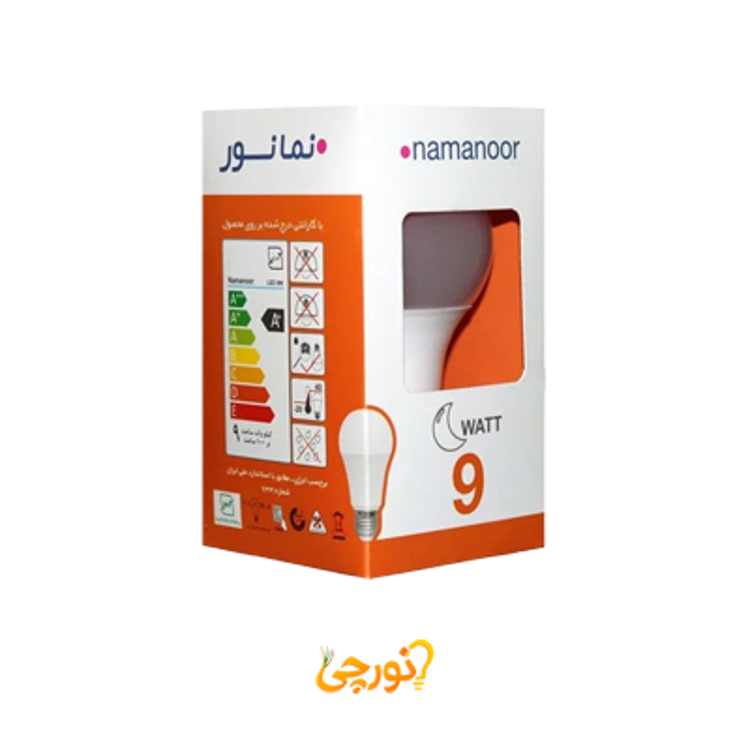 لامپ LED حبابی 9 وات نمانور با جعبه